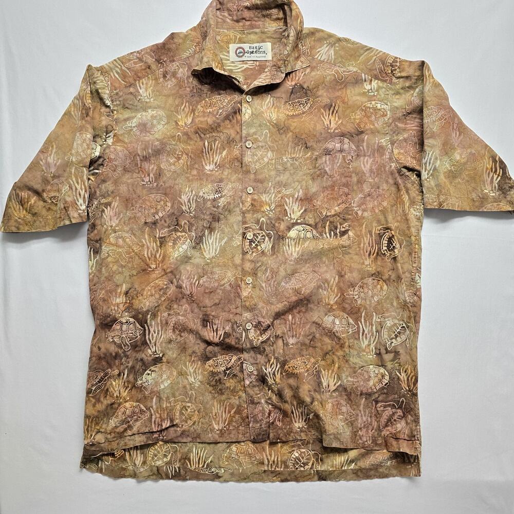 Basic Options Shirt Mens Extra Large Brown Sea Turtle Hawaiian Button Up Casual